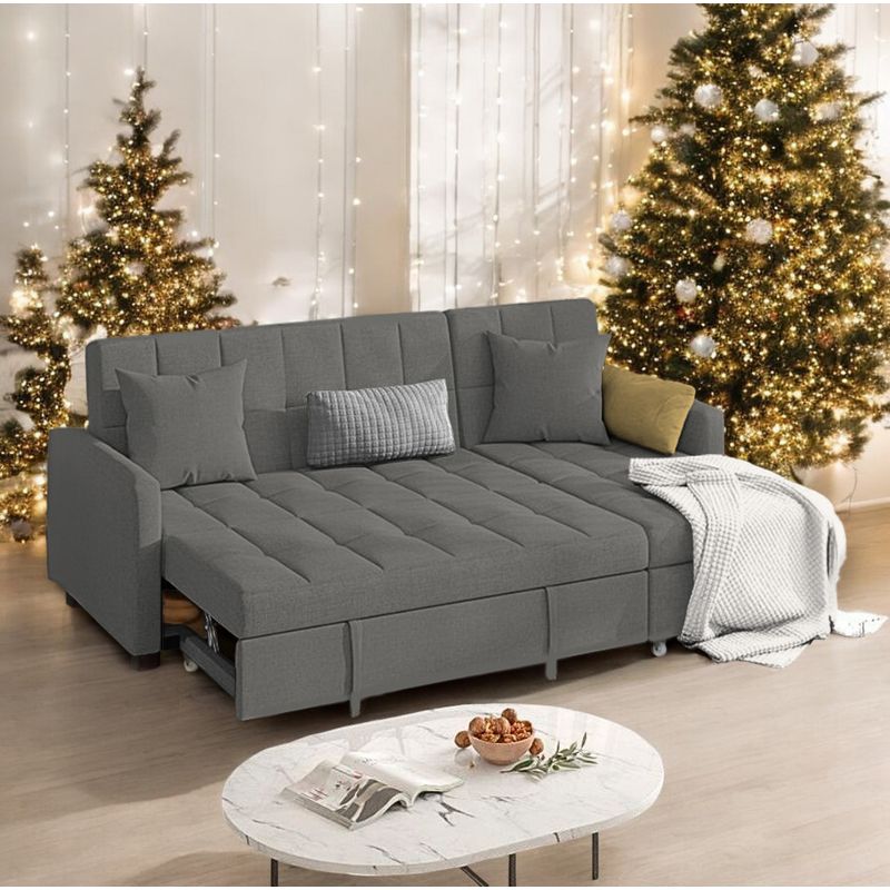 BARAKA HOME - Sofá Cama Multifuncional Rosoman con Almohadas 3 cuerpos - Gris Oscuro