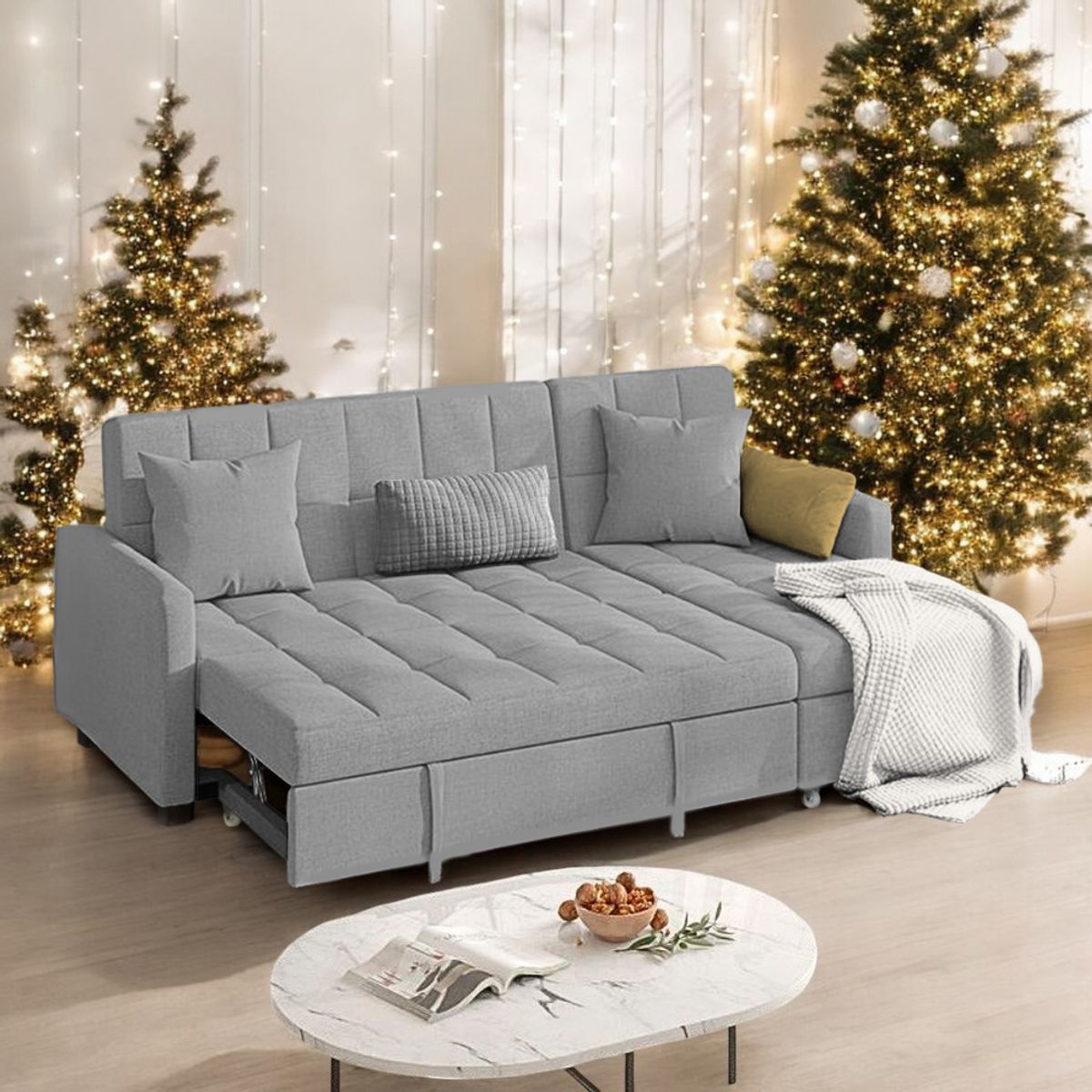 BARAKA HOME - Sofá Cama Multifuncional Rosoman con Almohadas 3 cuerpos - Gris Claro