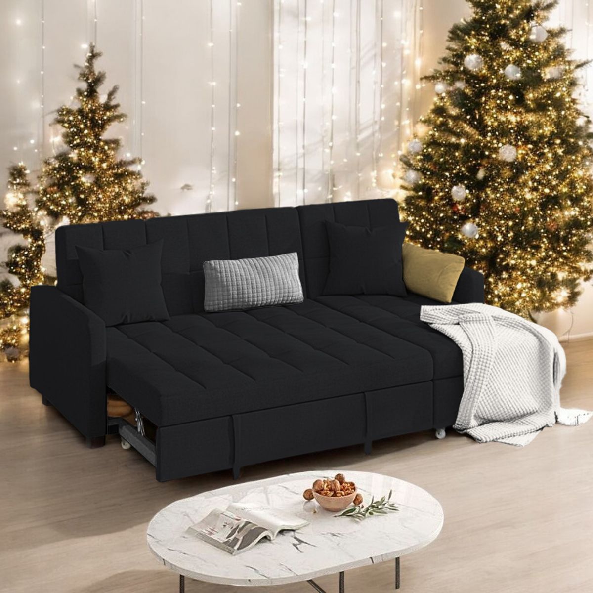 BARAKA HOME - Sofá Cama Multifuncional Rosoman con Almohadas 3 cuerpos - Negro