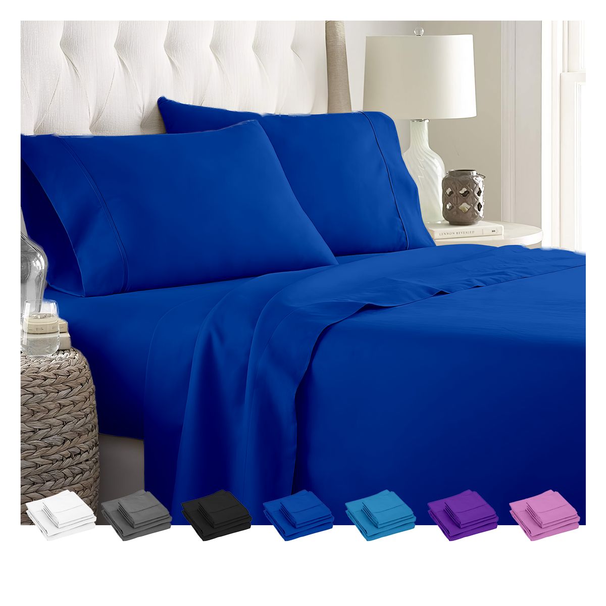 GENERICO - JUEGO DE SÁBANAS 300 HILOS 2 PLAZAS - 4 PIEZAS - Azul - 2 plazas