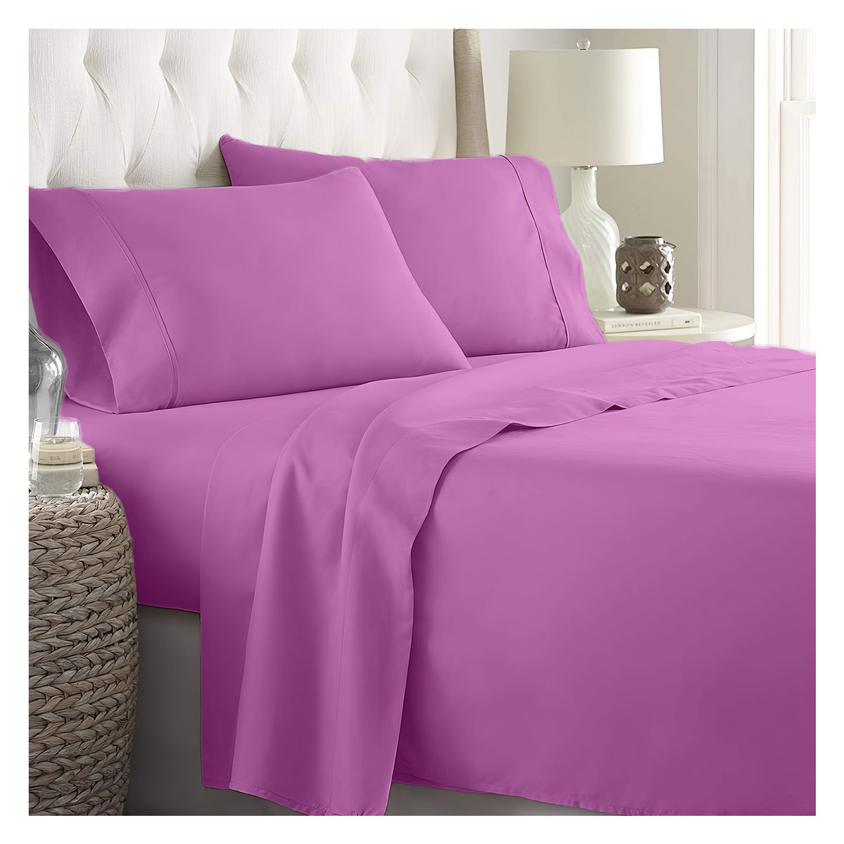 GENERICO - JUEGO DE SÁBANAS 300 HILOS 2 PLAZAS - 4 PIEZAS - Rosa - 2 plazas