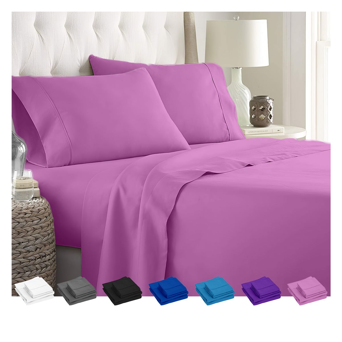 GENERICO - JUEGO DE SÁBANAS 300 HILOS 2 PLAZAS - 4 PIEZAS - Rosa - 2 plazas