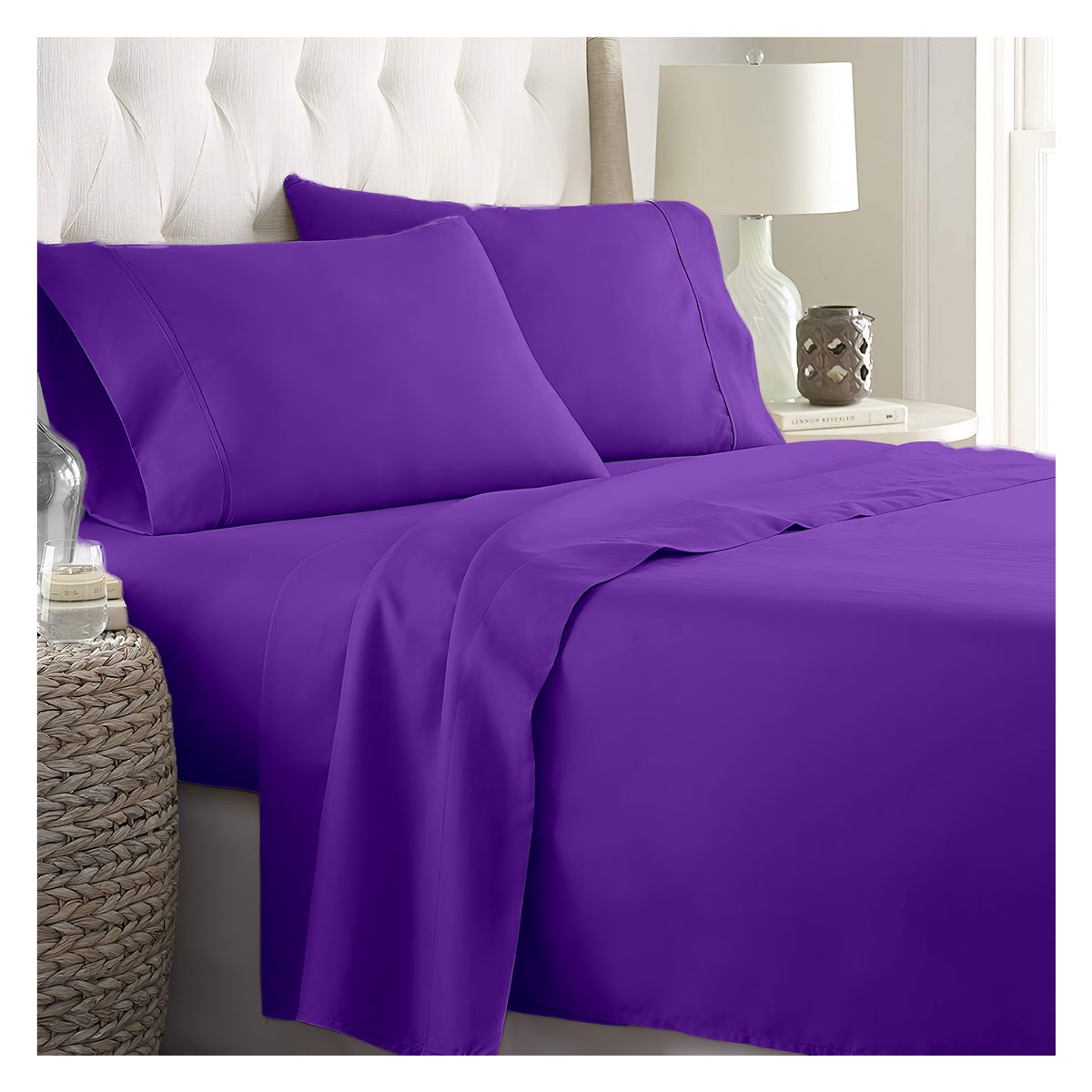GENERICO - JUEGO DE SÁBANAS 300 HILOS 2 PLAZAS - 4 PIEZAS - Purpura - 2 plazas