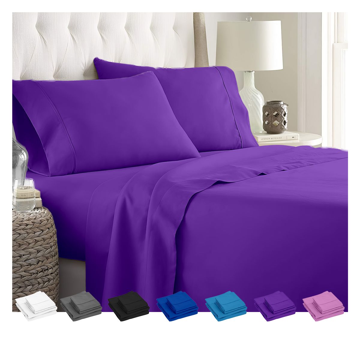 GENERICO - JUEGO DE SÁBANAS 300 HILOS 2 PLAZAS - 4 PIEZAS - Purpura - 2 plazas