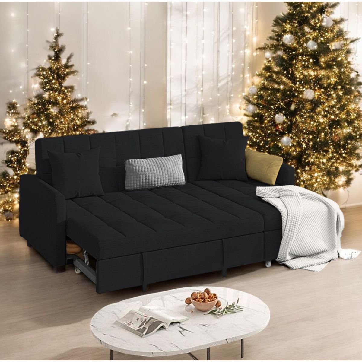 BARAKA HOME - Sofá Cama Multifuncional Rosoman con Almohadas 4 cuerpos - Negro