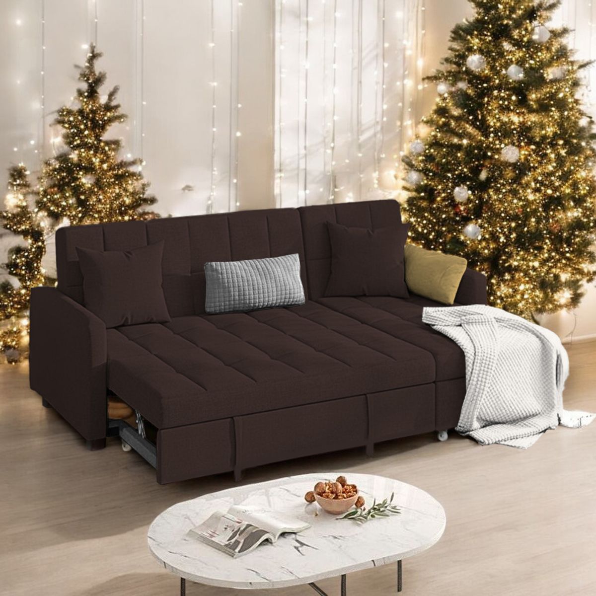BARAKA HOME - Sofá Cama Multifuncional Rosoman con Almohadas 4 cuerpos - Chocolate
