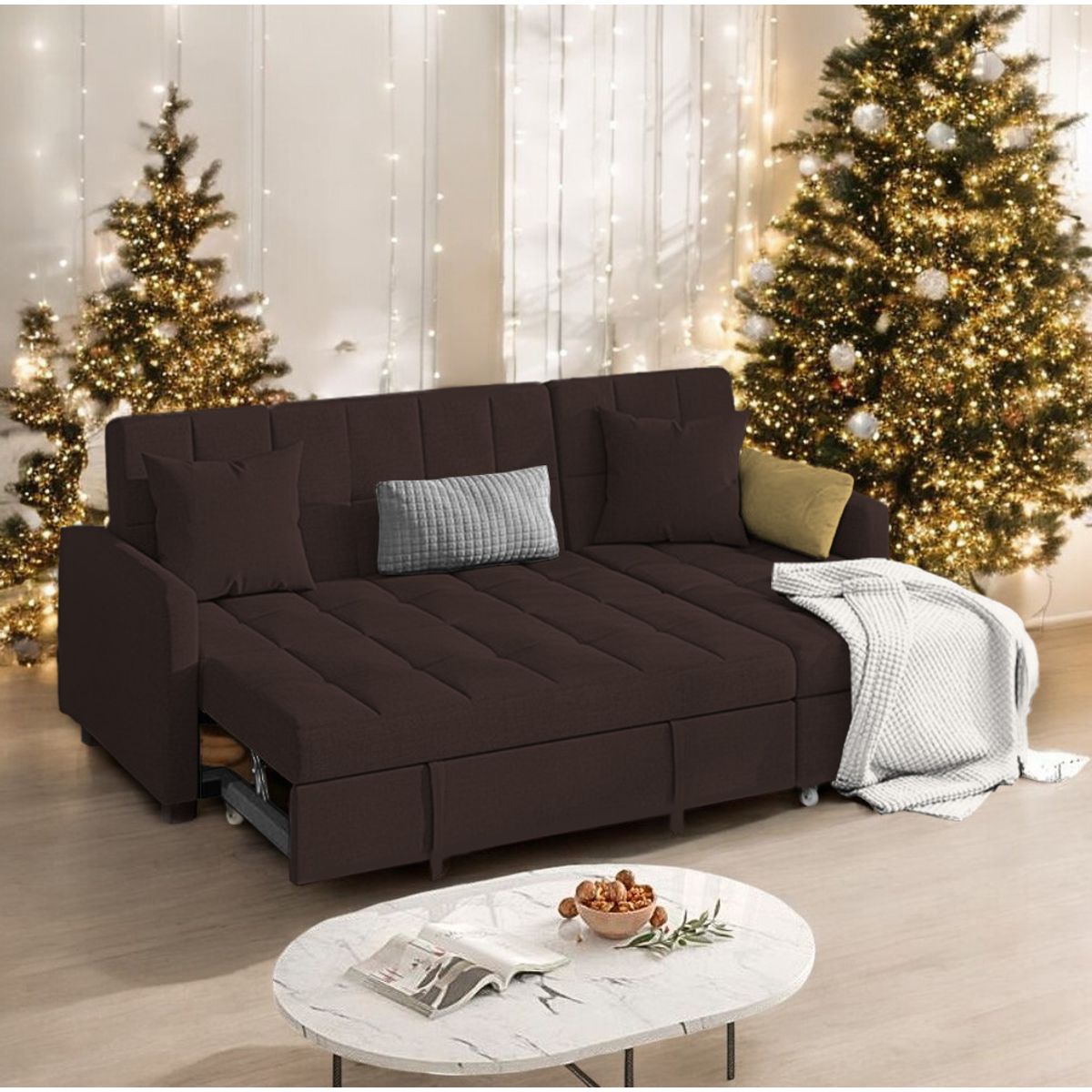 BARAKA HOME - Sofá Cama Multifuncional Rosoman con Almohadas 4 cuerpos - Chocolate