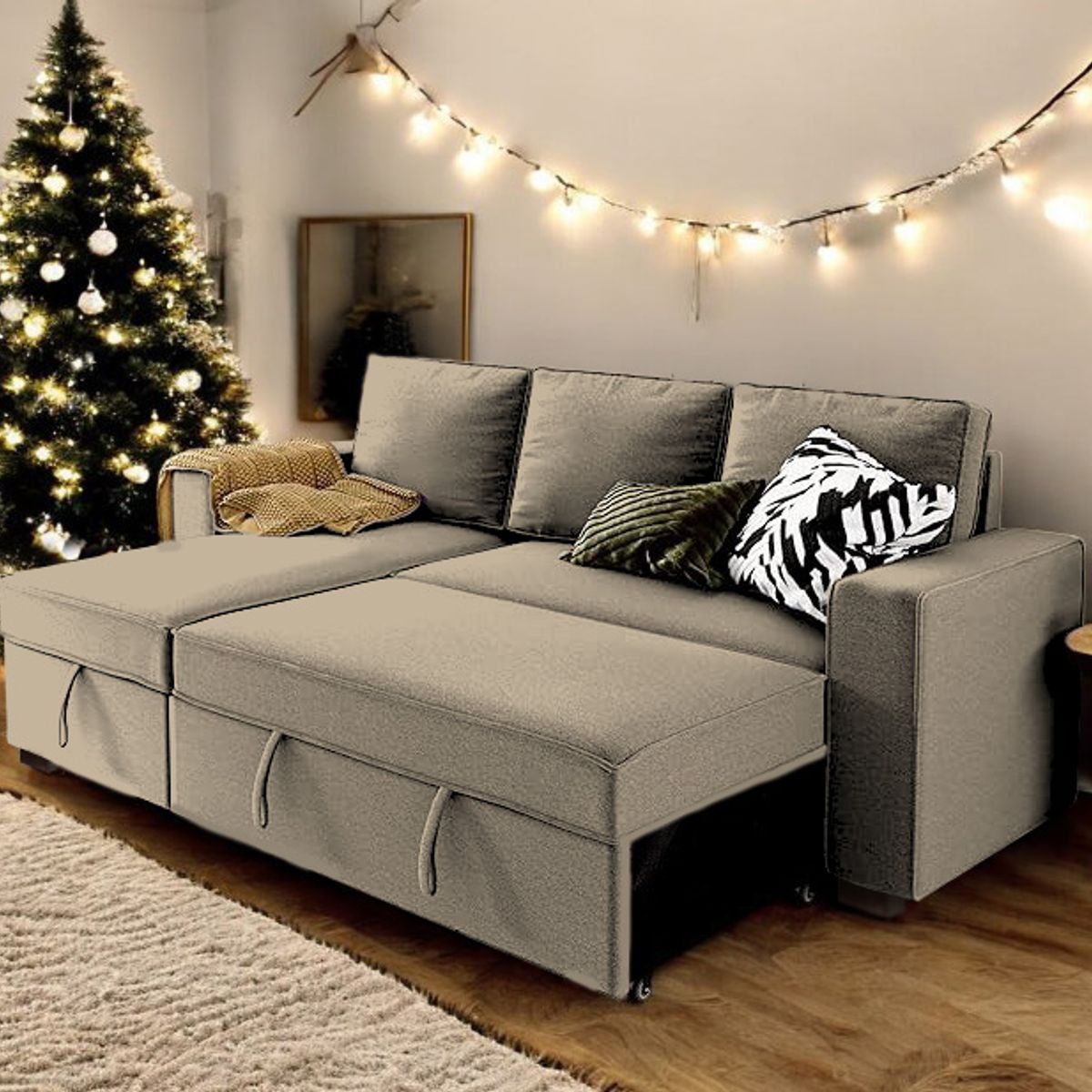 BARAKA HOME - Sofá Cama Multifuncional Radovish con Almohadas 3 cuerpos - Beige Claro