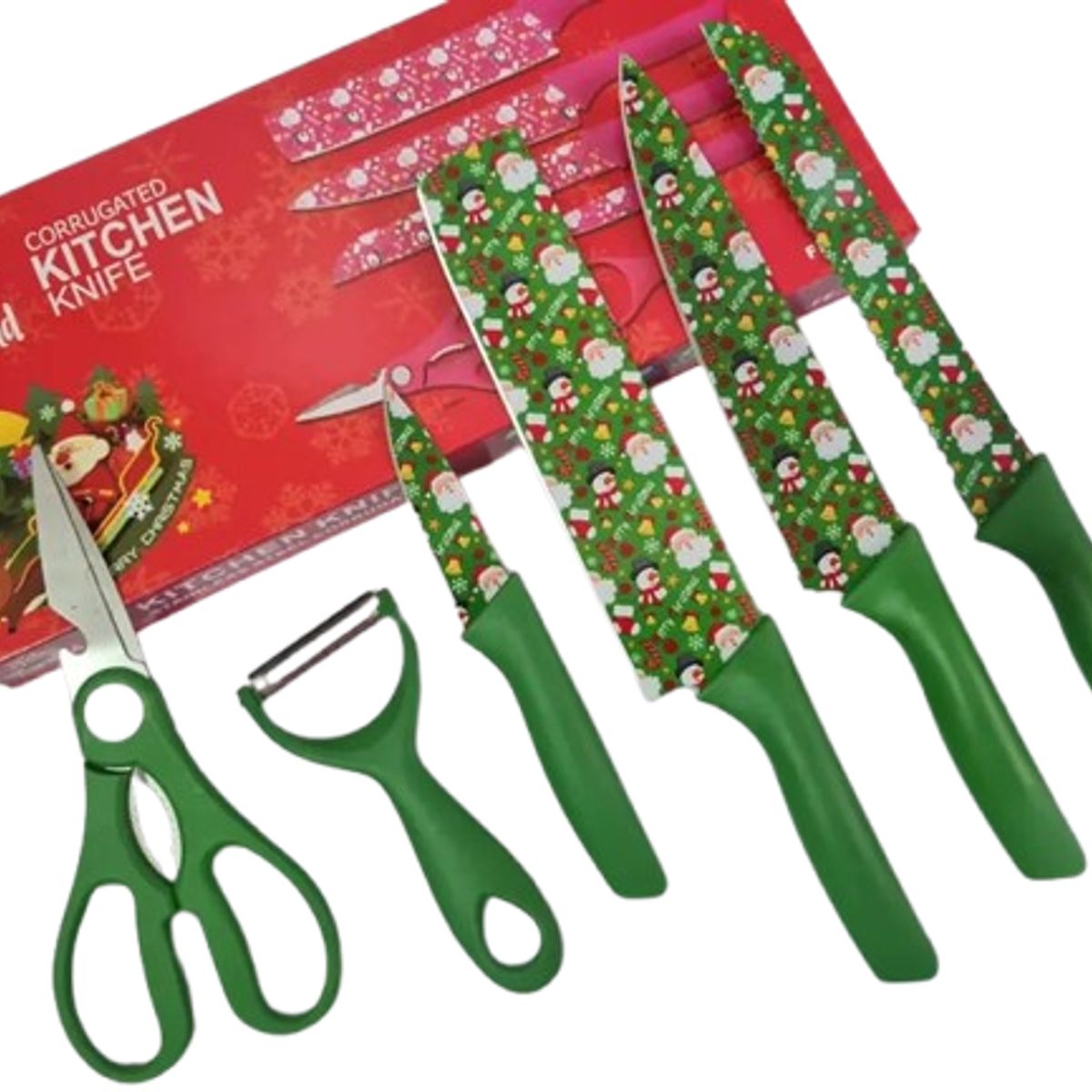 GENERICO - Set de cuchillos navideños verde