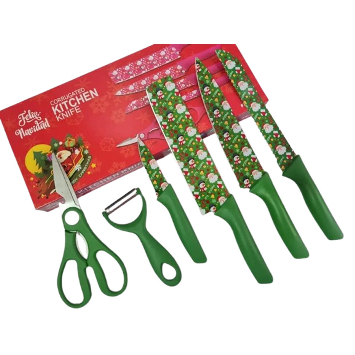 GENERICO - Set de cuchillos navideños verde