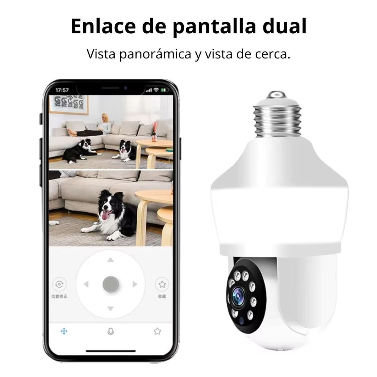 SEISA - Foco Cámara IP 3M WiFi con Bombilla 360º Pantalla Dual y Alarma SEISA IPC-D211