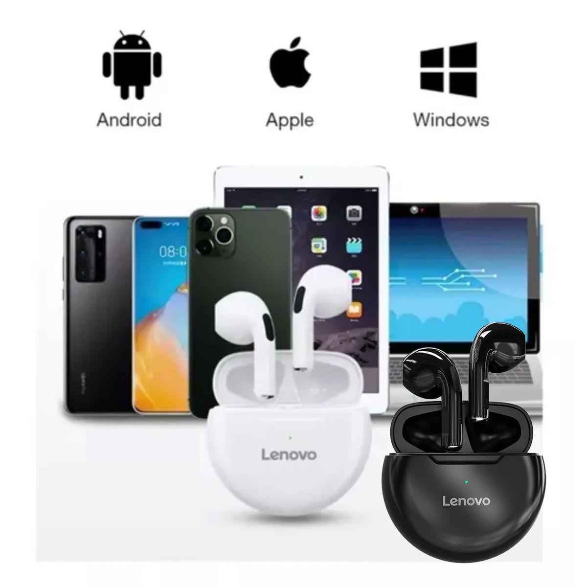 LENOVO - Audífonos Lenovo HT38 Negro + Audífonos Lenovo HT38 Blanco BT 5.0