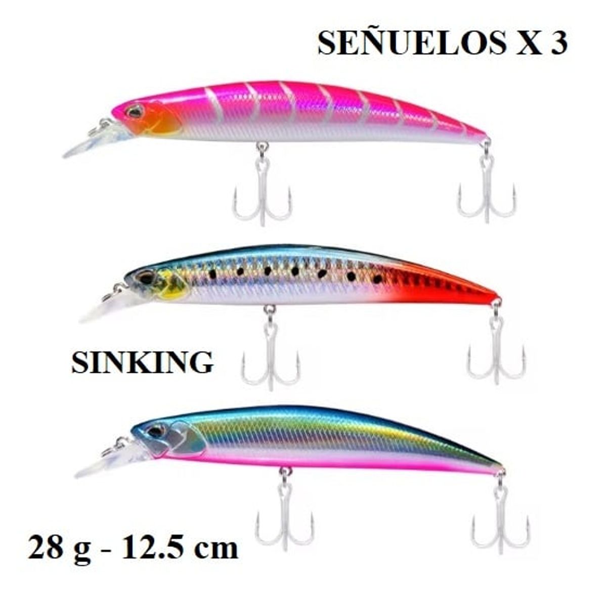 GENERICO - PACK DE 3 SEÑUELOS SINKING DE 28 G Y 12.5 CM