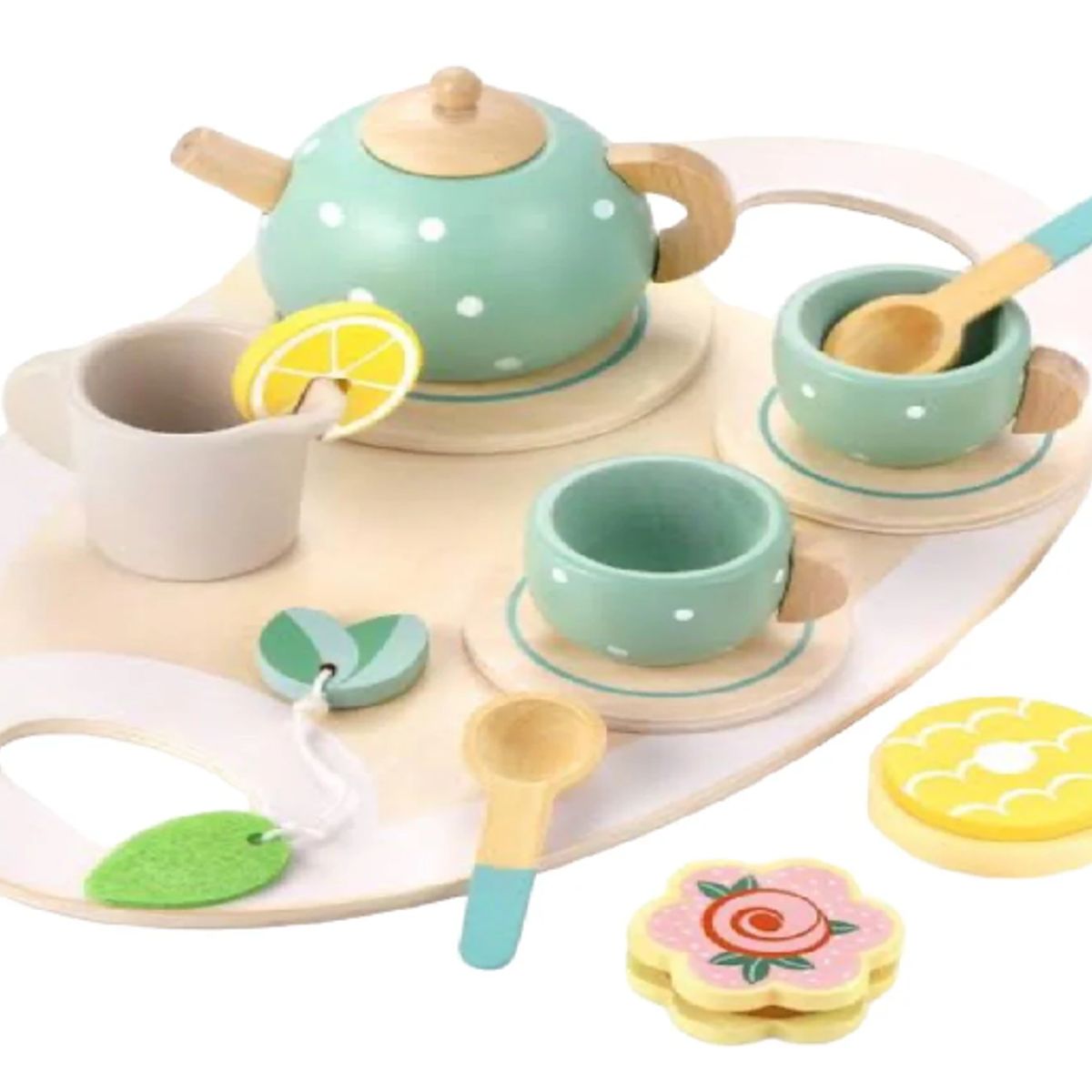 GENERICO - Juego de té de 14 piezas Juego de té de madera para niñas