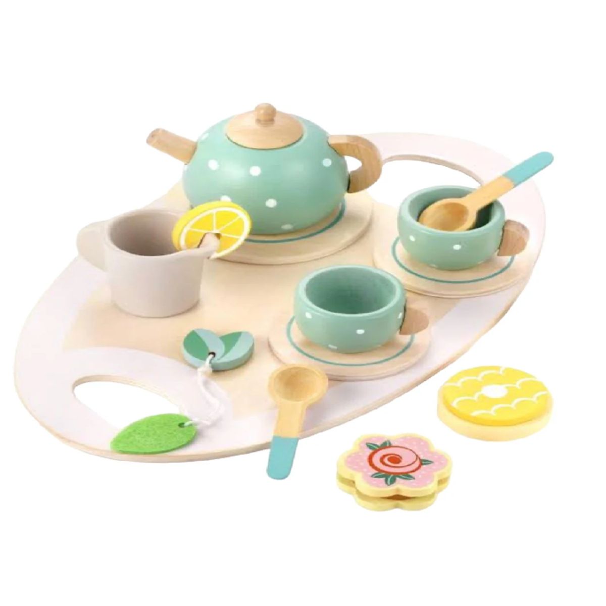 GENERICO - Juego de té de 14 piezas Juego de té de madera para niñas