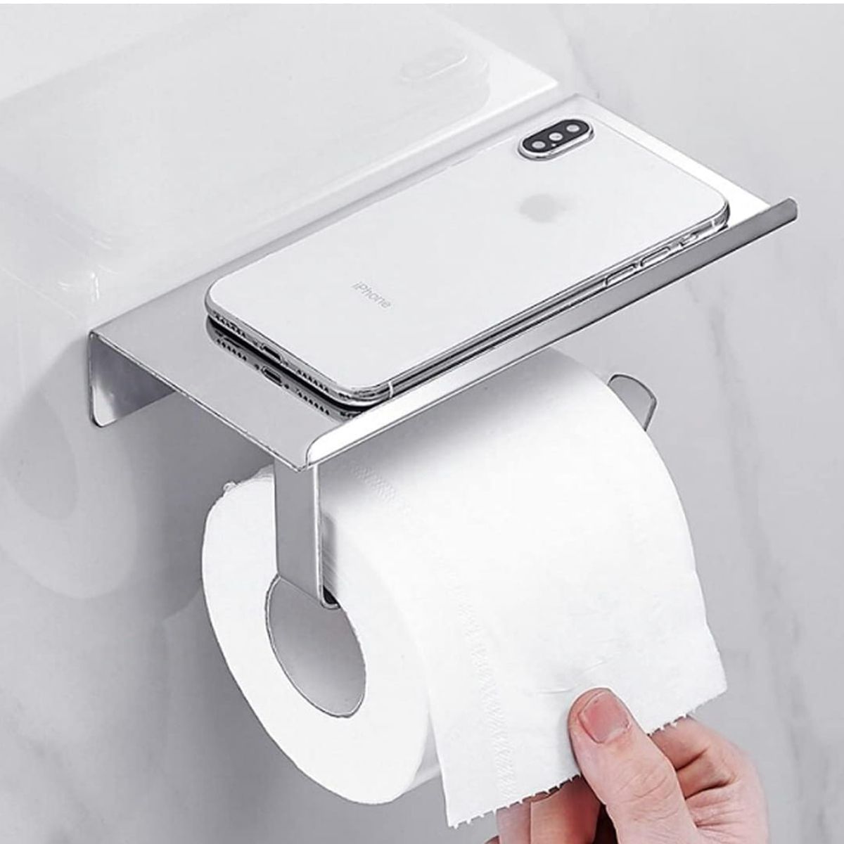 GENERICO - Porta Rollo de Papel Higiénico y Repisa de Acero Satinado Mate