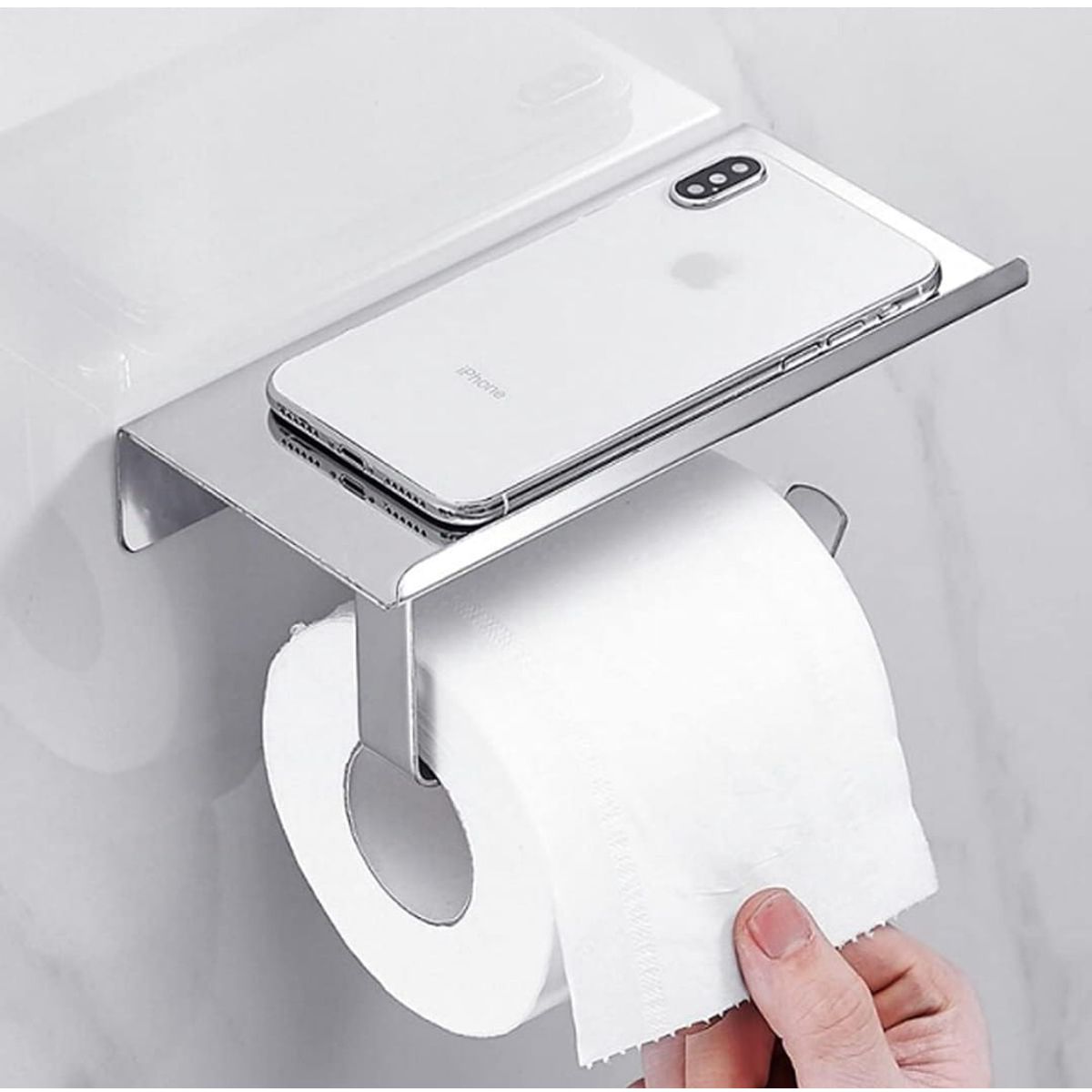 GENERICO - Porta Rollo de Papel Higiénico y Repisa de Acero Satinado Mate