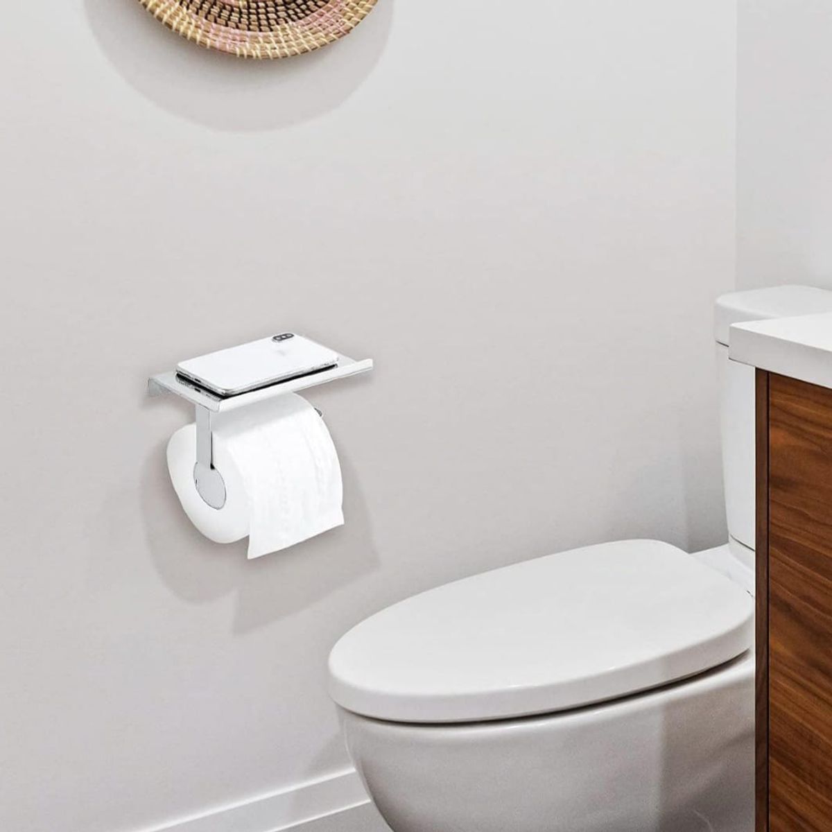 GENERICO - Porta Rollo de Papel Higiénico y Repisa de Acero Cromado Brillante