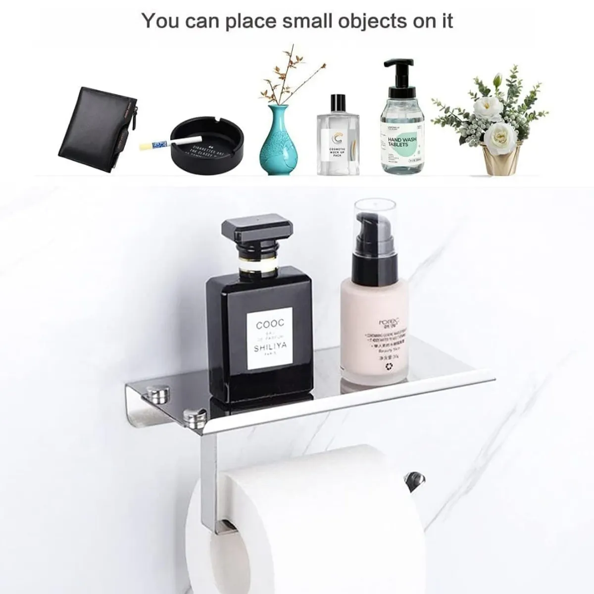 GENERICO - Porta Rollo de Papel Higiénico y Repisa de Acero Cromado Brillante