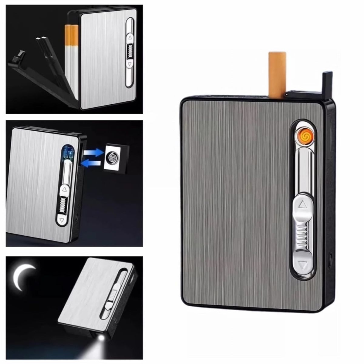 GENERICO - Cigarrera Recargable Con Encendido Eléctrico y Linterna