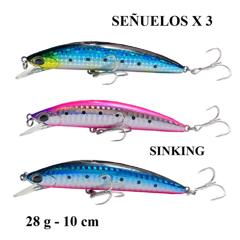 GENERICO - PACK DE 3 SEÑUELOS SINKING DE 28 G Y 10 CM