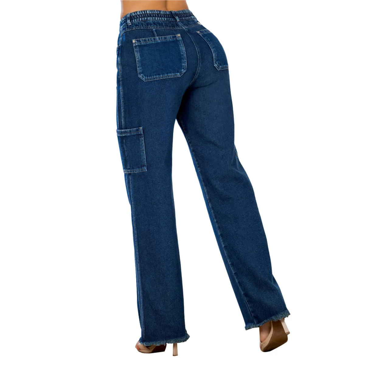 T&T - Jean palazzo de tiro alto y bota amplia con diseño cargo y acabado