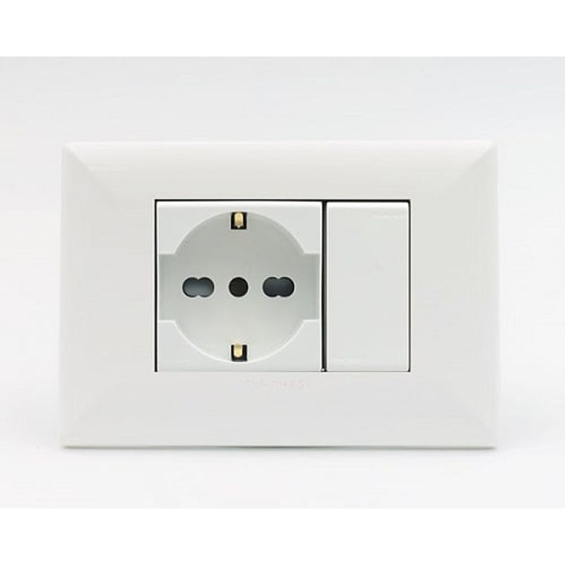 SINTHESI - TOMACORRIENTE SCHUKO SIMPLE S17 PLACA BLANCA Y DADOS BLANCOS SINTHESI