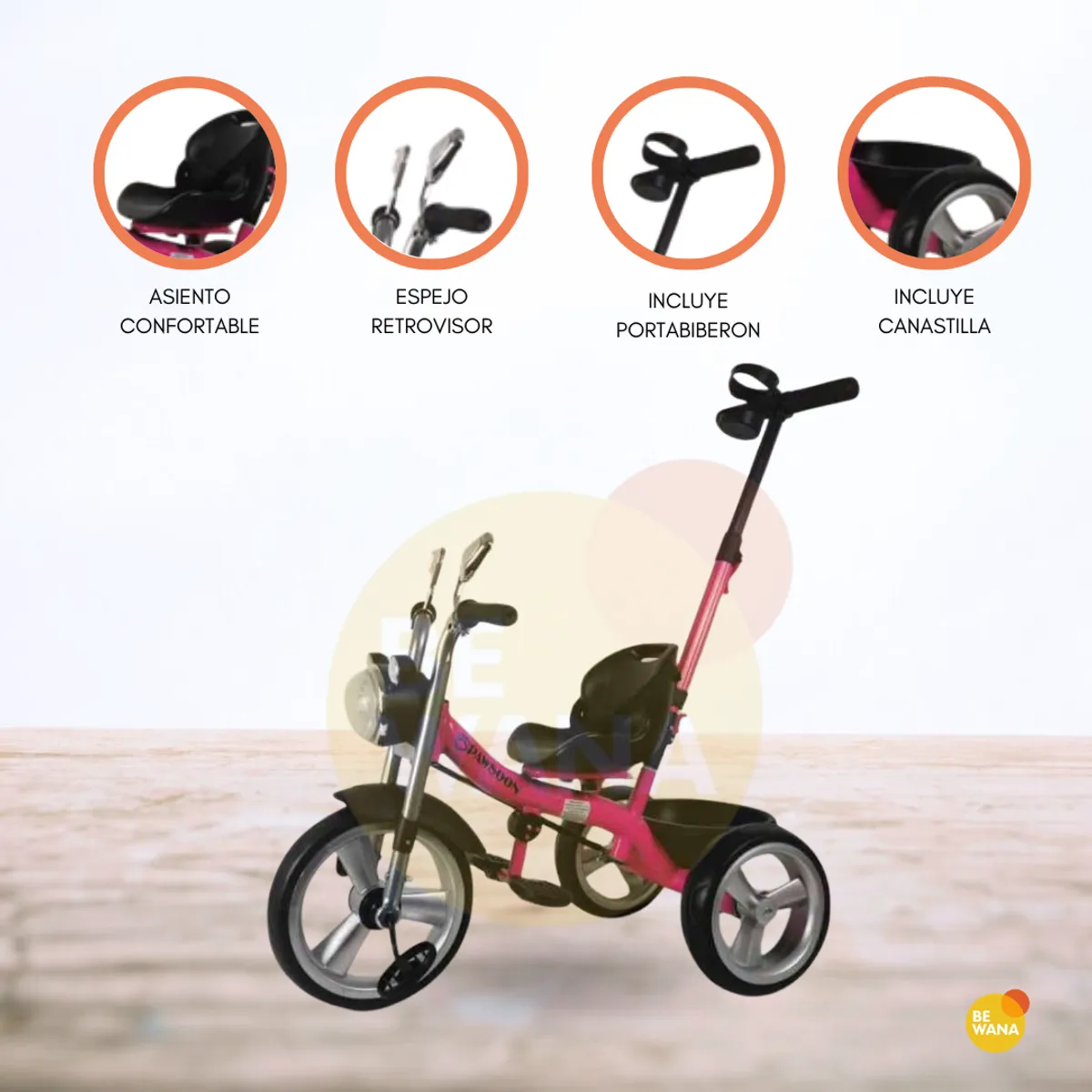 CUZKA - Triciclo Guiador para Niños «PAWSOON» Pink