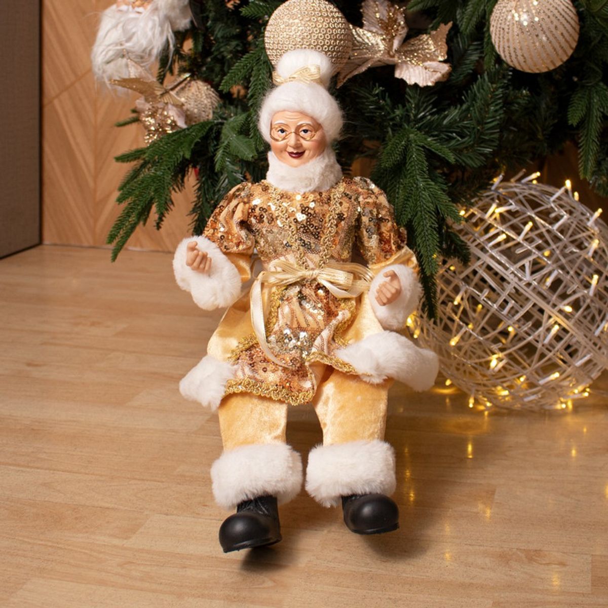 PANADECOR - Figura Decorativa Panadecor Mamá Noela Sentada Dorado 45Cm Poliresina