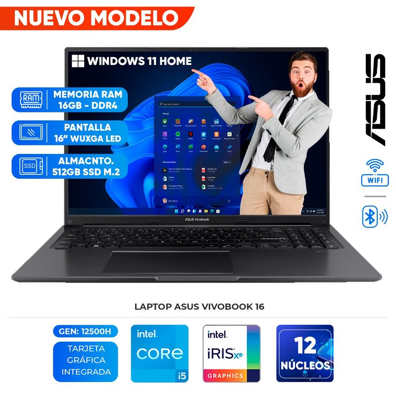 ASUS - Laptop ASUS Vivobook 16, Core i5-12500H, 16GB DDR4, 512GB SSD, 16 WUXGA LED IPS
