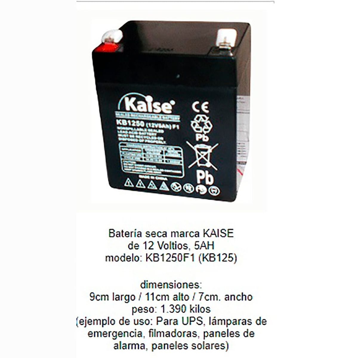 GENERICO - Batería Seca RECARGABLE 12V 5AH KB1250 KAISE