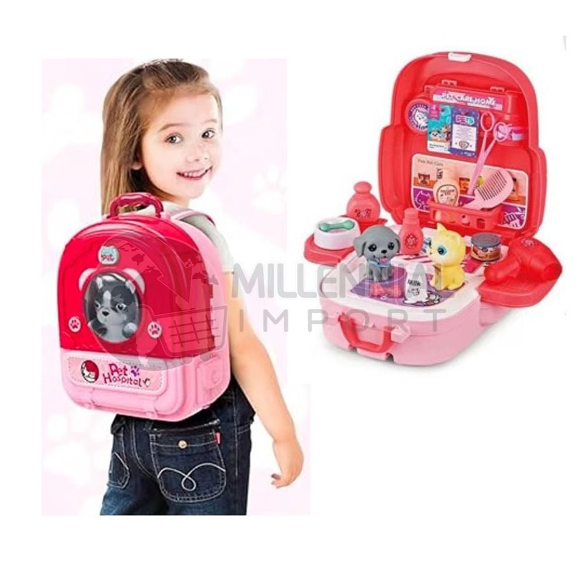 GENERICO - Mochila Maletín 4 en 1  Set de Veterinaria Pets para Niñas