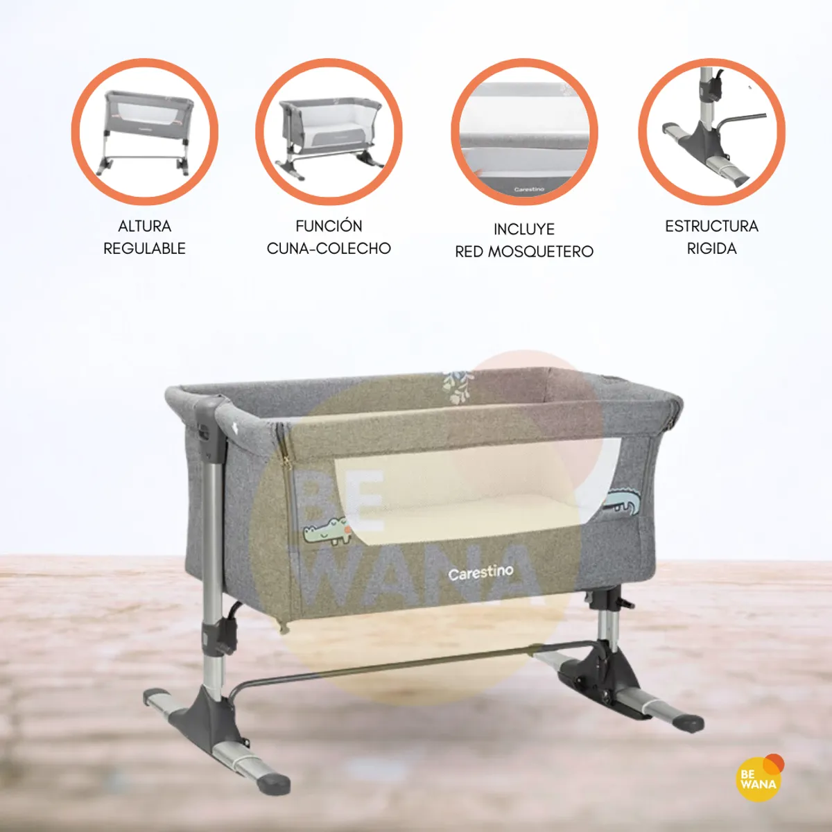 CARESTINO - Cuna Colecho para Bebé «MADISON» Gris