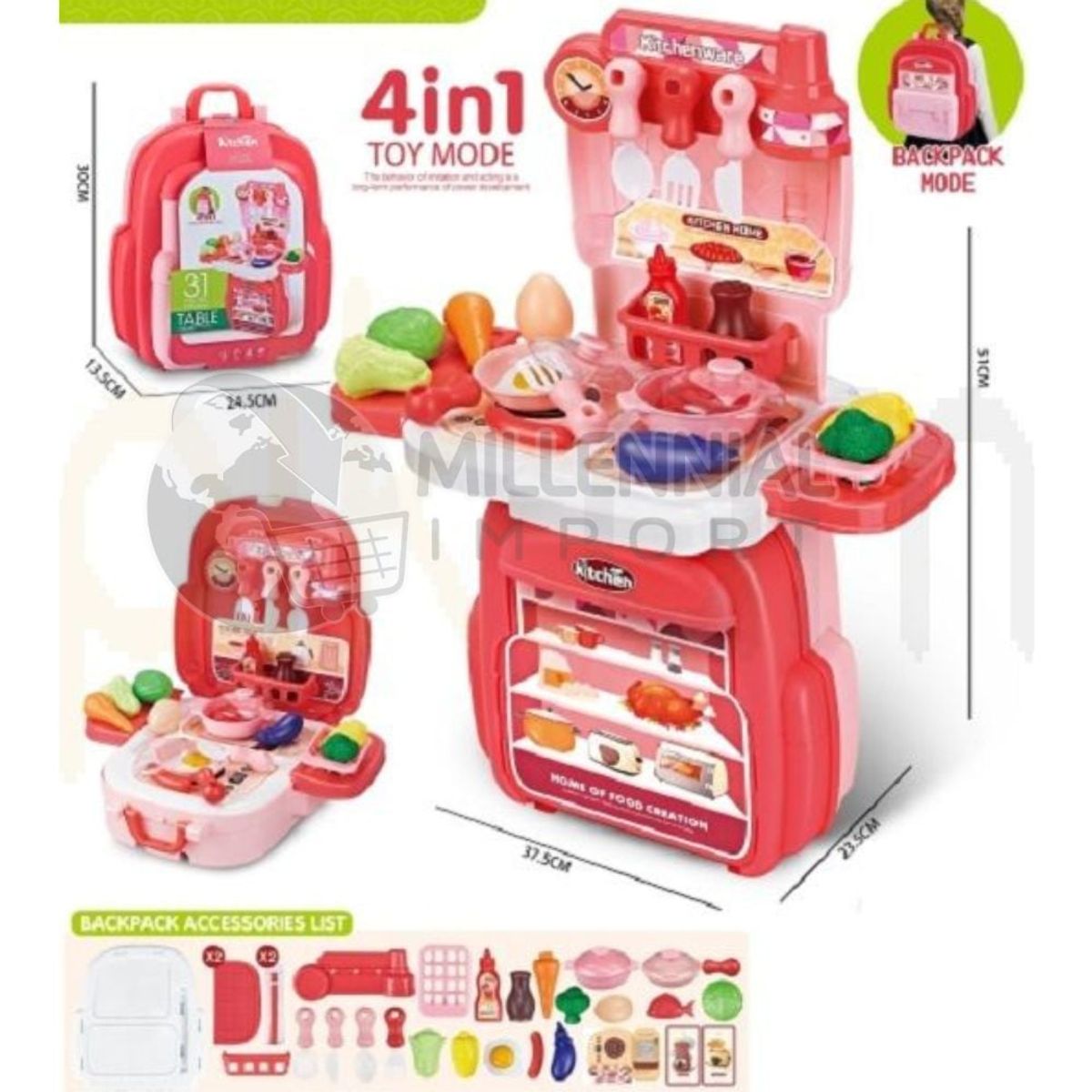 GENERICO - Juego de Cocina de Chef en Mochila 4 en1 Juguete Interactivo