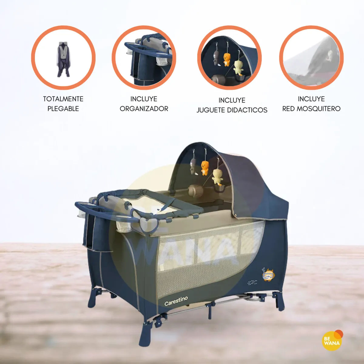 CARESTINO - Cuna Corral Plegable para Bebé «MARSELLA» Blue