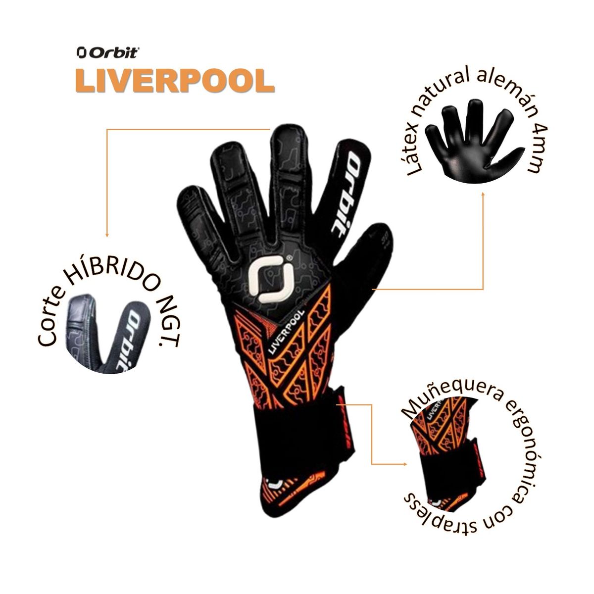 ORBIT - GUANTES DE ARQUERO FÚTBOL MODELO LIVERPOOL ORBIT ADULTO NARANJA