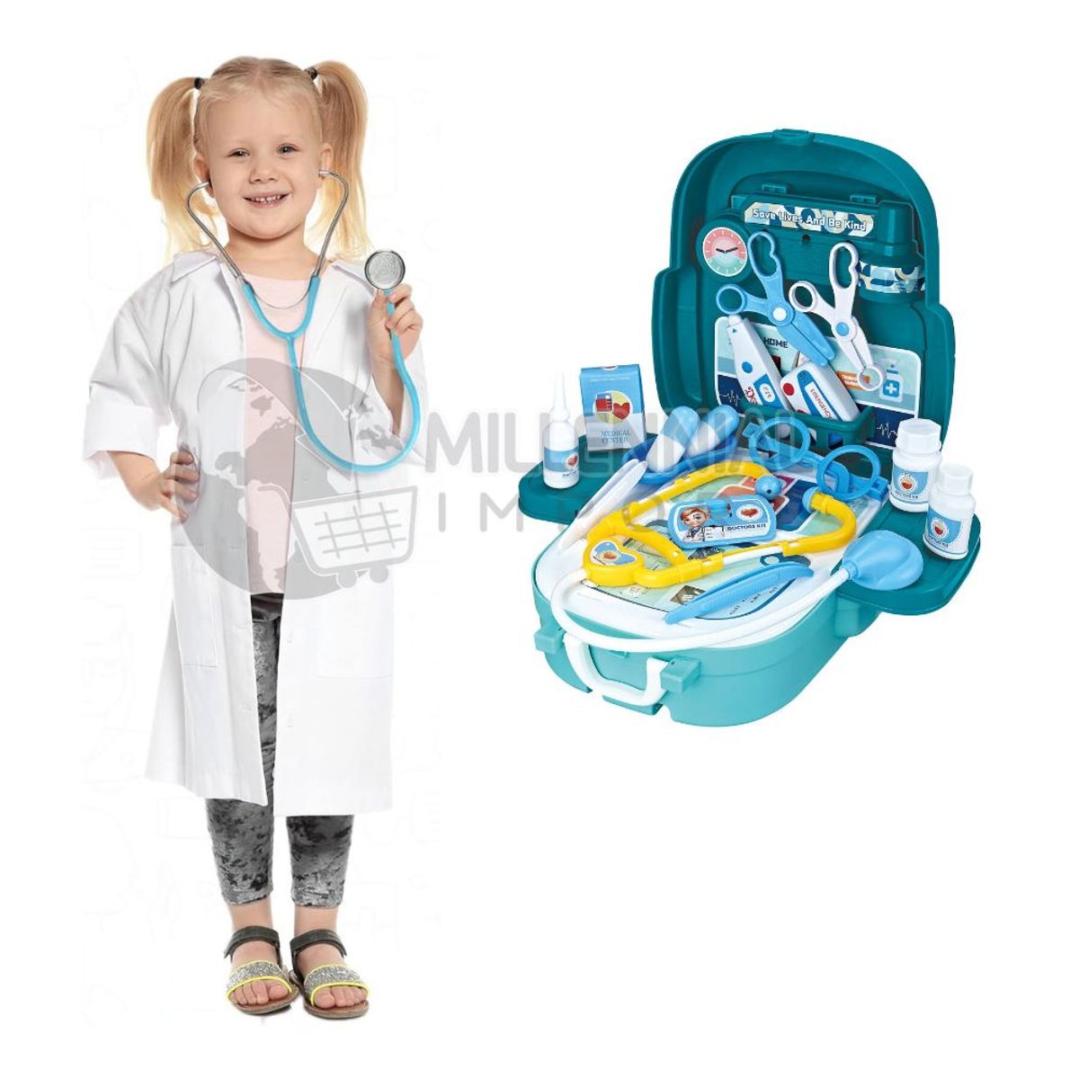 GENERICO - Set de Doctor en Mochila y Maletín 4 en 1 Juguete Para Niños