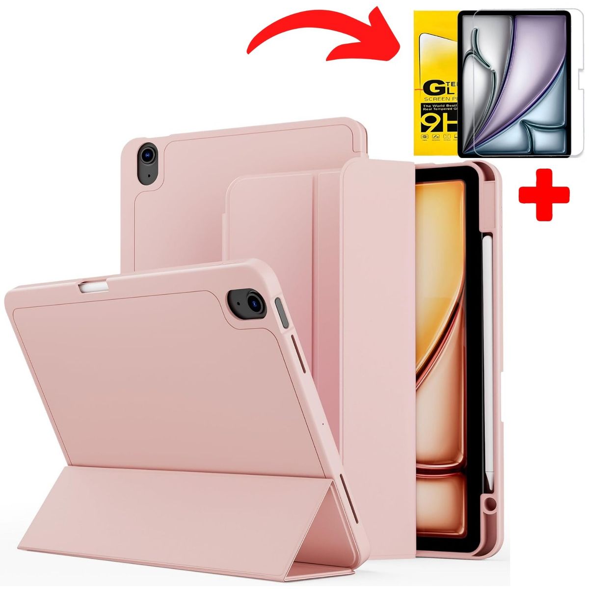 GENERICO - MICA + Funda Smart Case Para iPad Air 11" 2024 Chip M2 - ROSA