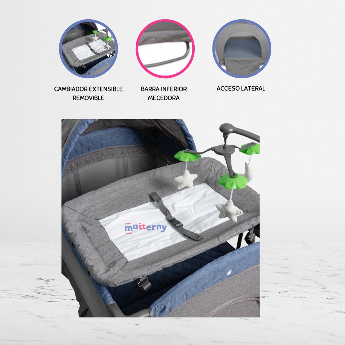 INFANTI - Cuna Corral Plegable para Bebé «LUNA PLUS» Blue