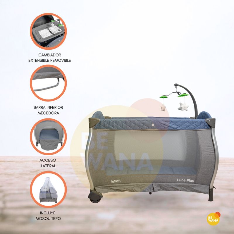 INFANTI - Cuna Corral Plegable para Bebé «LUNA PLUS» Blue