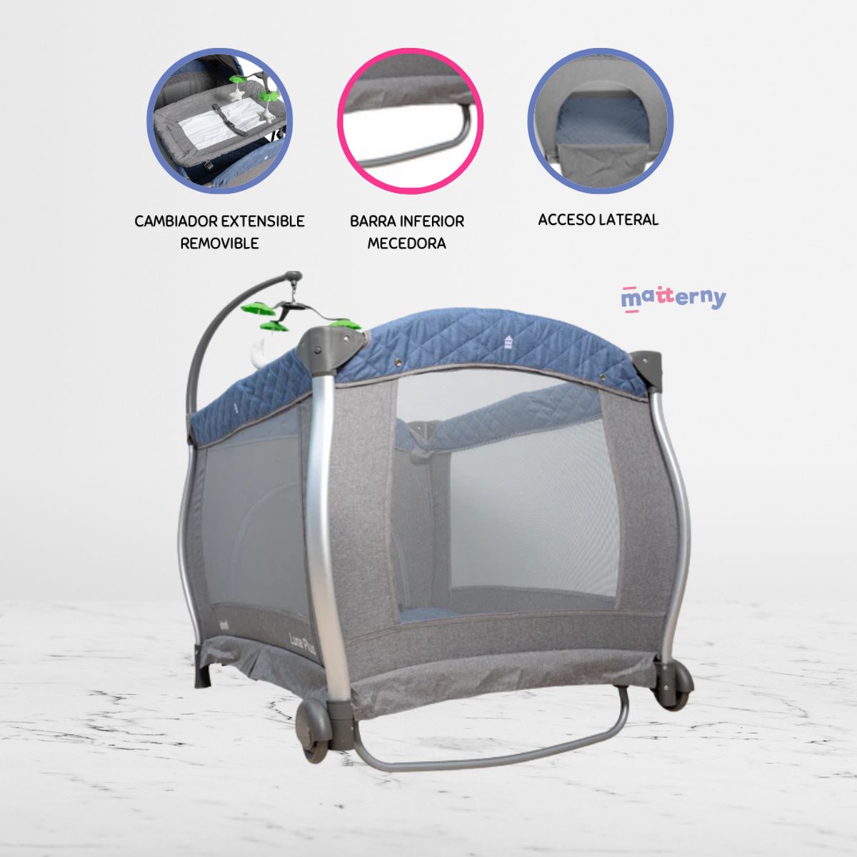 INFANTI - Cuna Corral Plegable para Bebé «LUNA PLUS» Blue