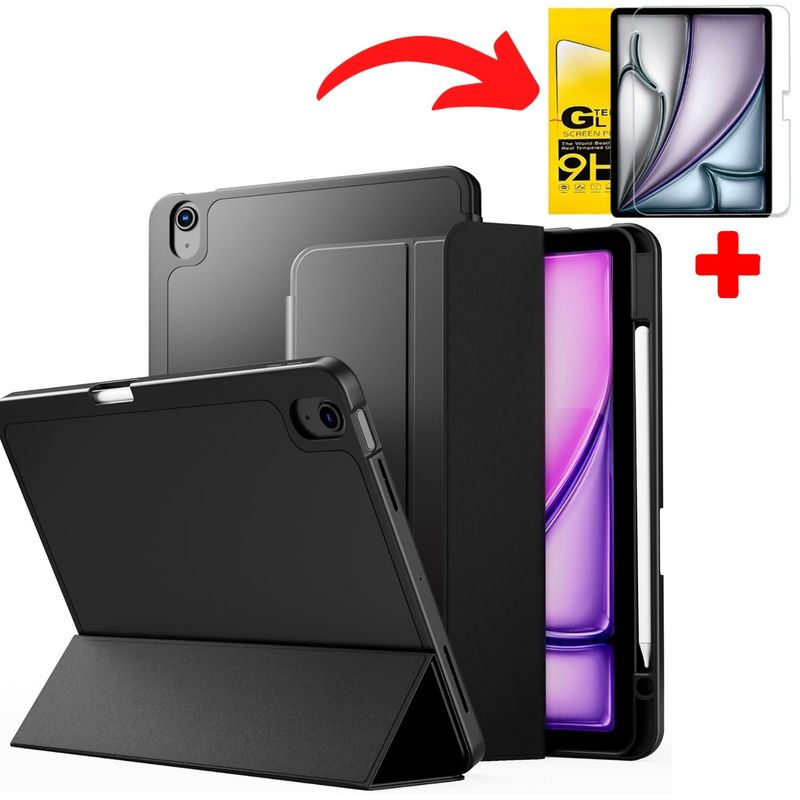 GENERICO - Case + Mica Para iPad Air6 11 M2 (2024)  Ipad Air 11 M3 (2025) - NEGRO