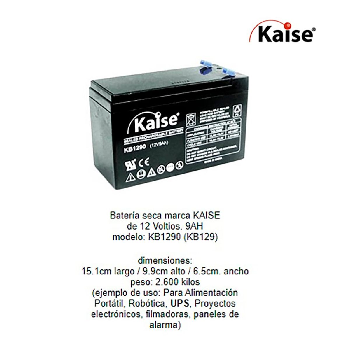 GENERICO - Batería Seca RECARGABLE 12V 9AH KB1290 KAISE