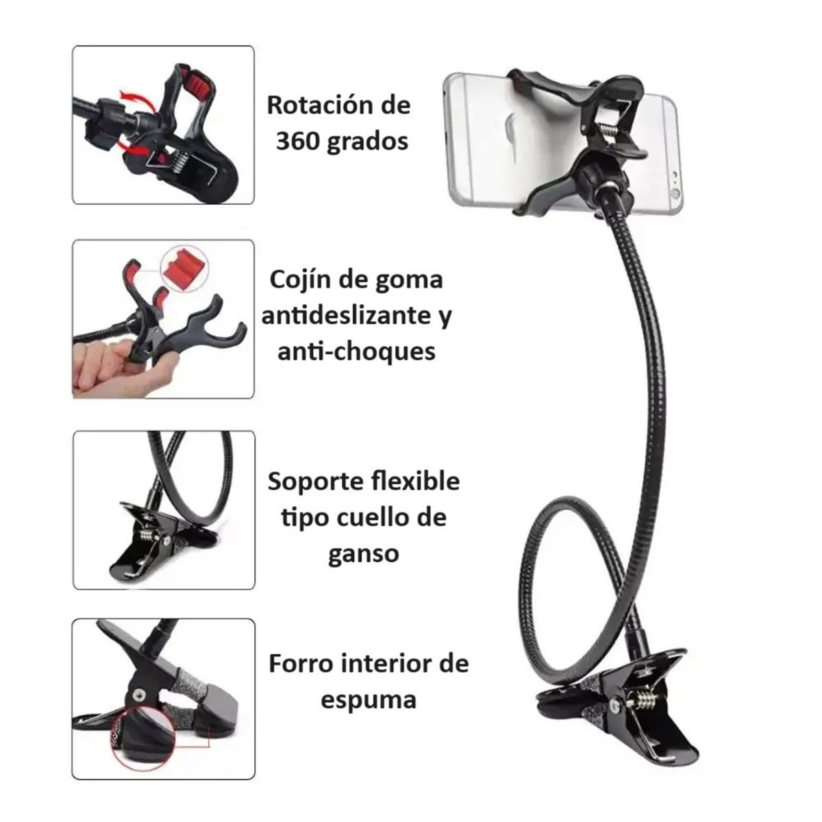 GENERICO - Soporte Universal  Smartphone Phone Holder Clip Flexible 360 Genieka