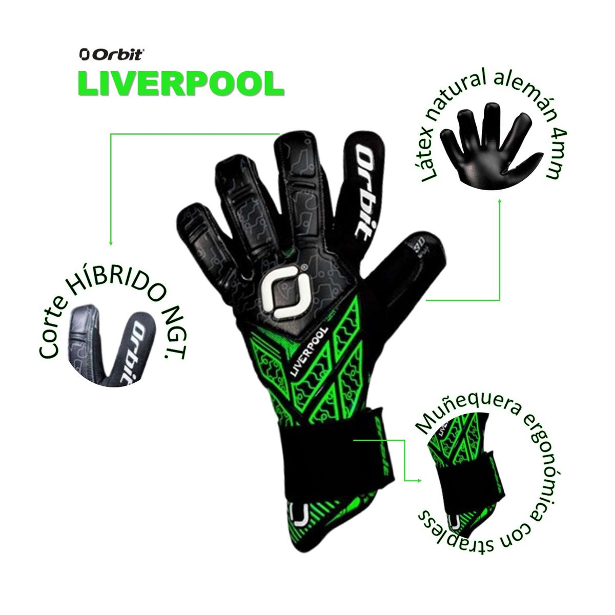 ORBIT - GUANTES DE ARQUERO PORTERO FÚTBOL MODELO LIVERPOOL ORBIT ADULTO VERDE