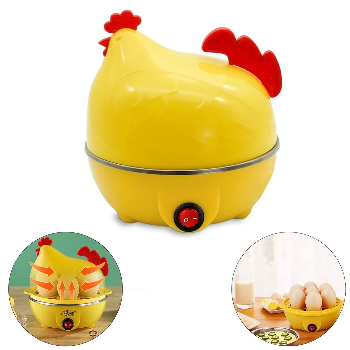 GENERICO - Gallina Hervidor Cocedor Eléctrico de hasta 7 huevos - Amarillo