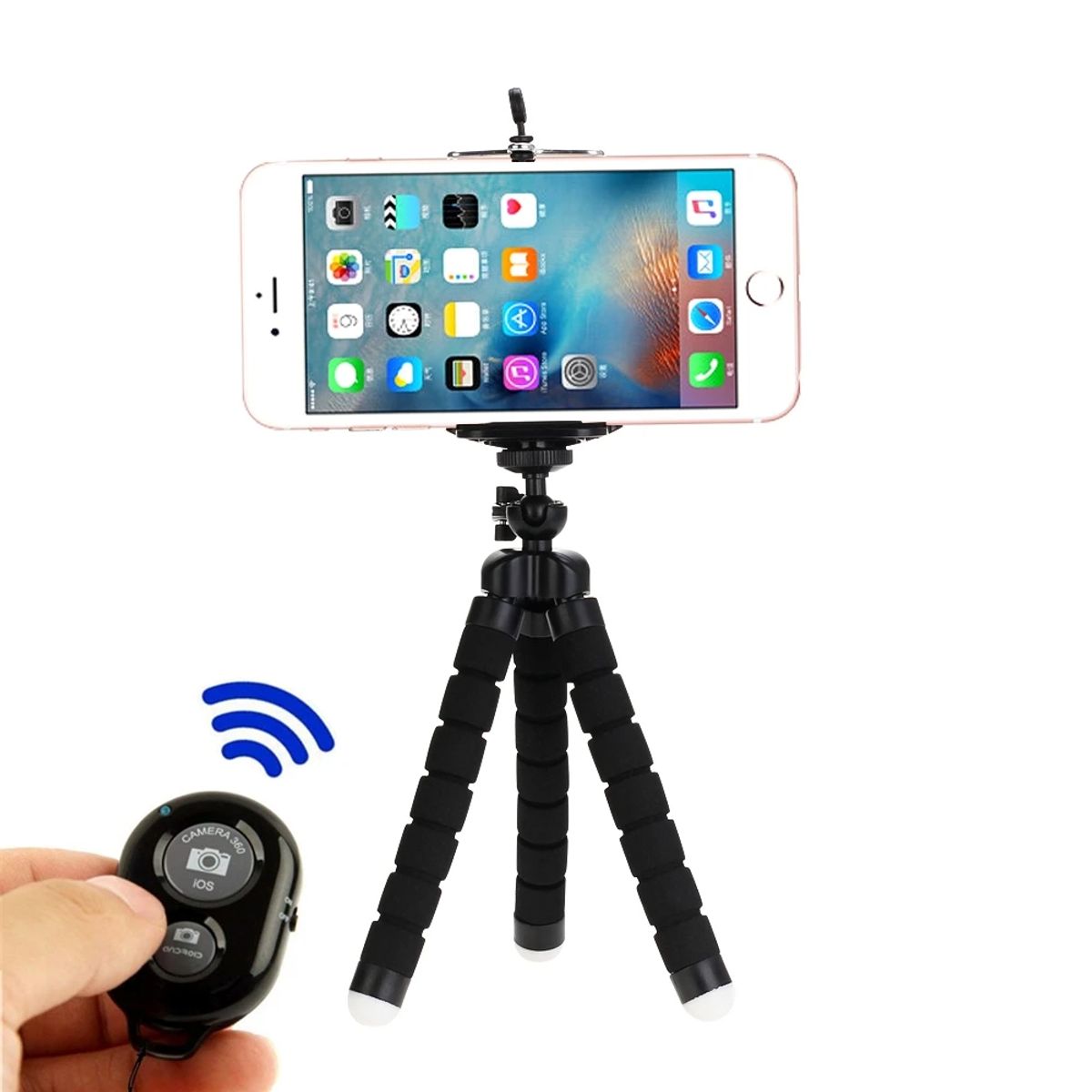 GENERICO - Trípode Flexible + Obturador Remoto Celular Cámara Negro Genieka