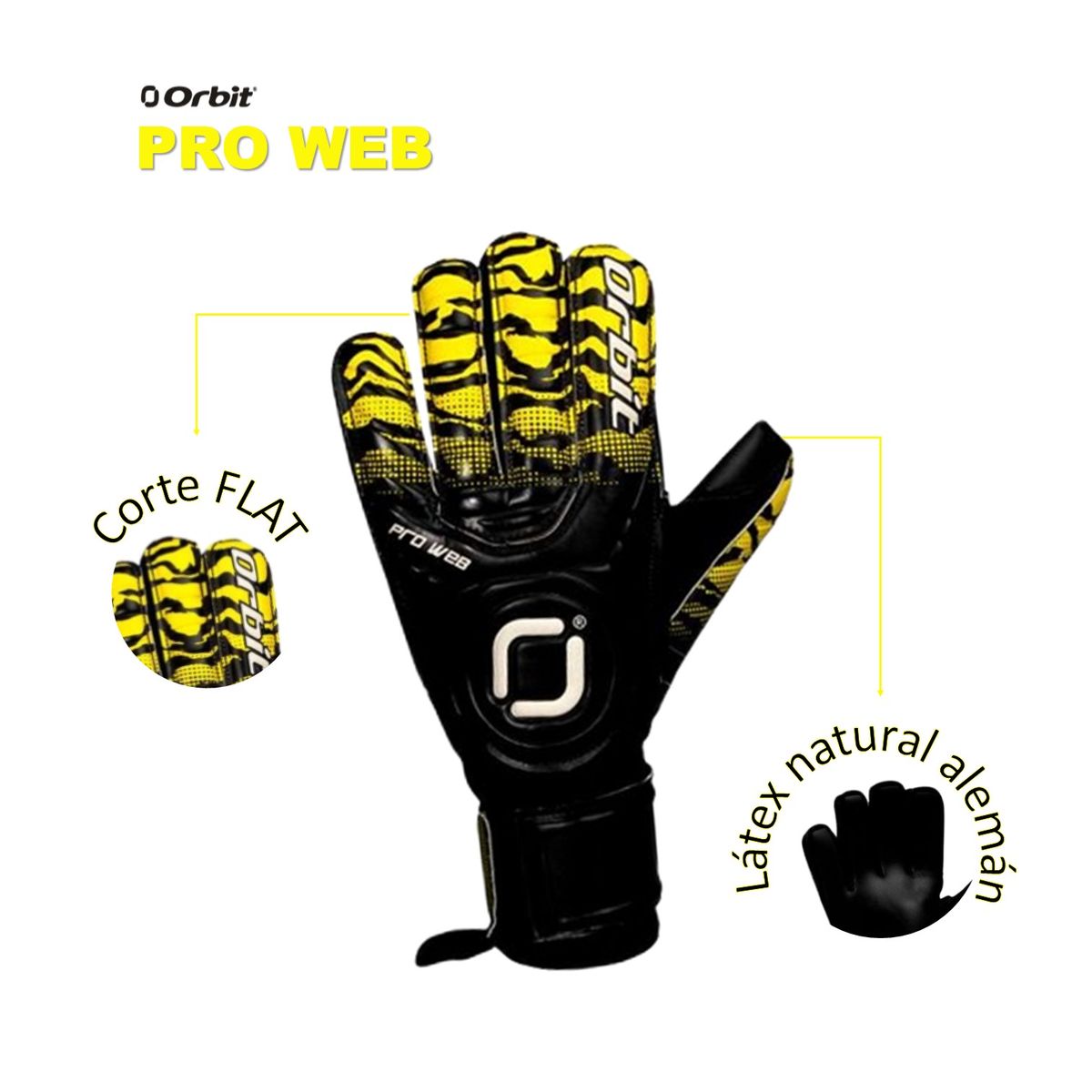 ORBIT - GUANTES DE ARQUERO PORTERO FÚTBOL MODELO PRO WEB ORBIT ADULTO AMARILLO