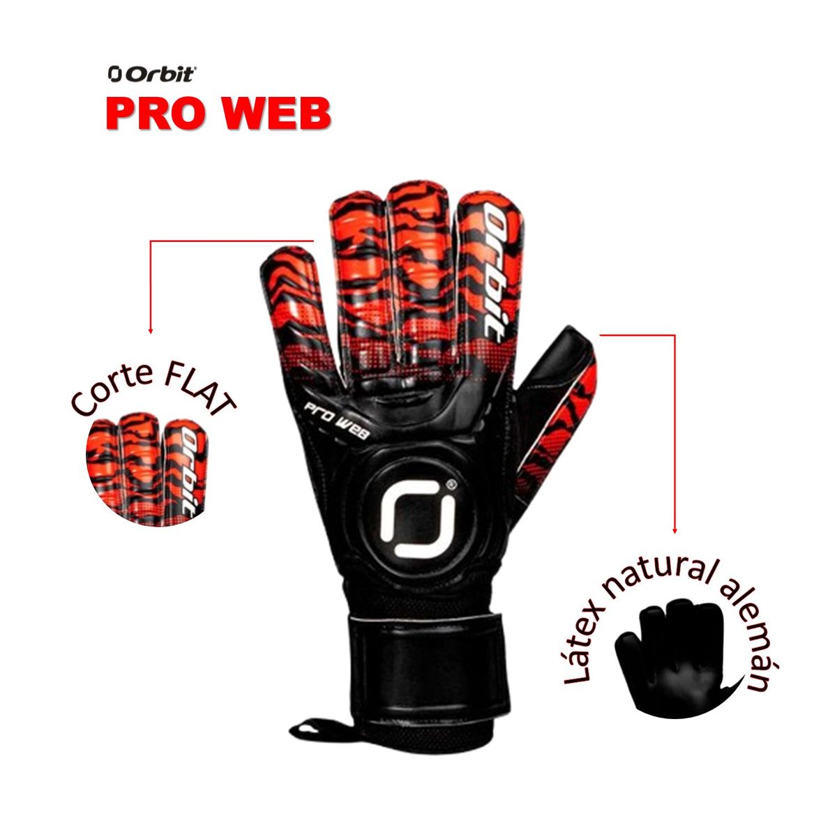 ORBIT - GUANTES DE ARQUERO PORTERO FÚTBOL MODELO PRO WEB ORBIT ADULTO ROJO