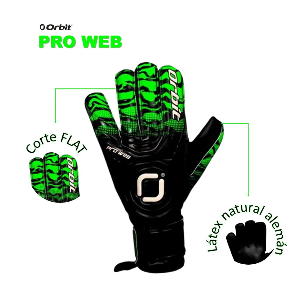 ORBIT - GUANTES DE ARQUERO PORTERO FÚTBOL MODELO PRO WEB ORBIT ADULTO VERDE